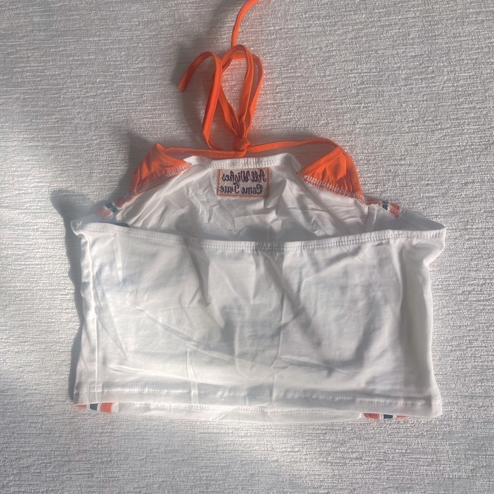 White Y2K Halter Crop Top with Orange & Black Stripe Detail - Large - Picture 5 of 7